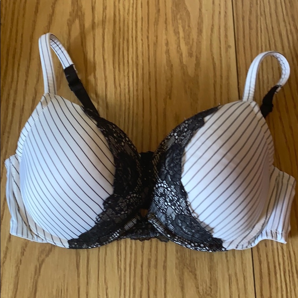 Cacique White and Black Striped Bra